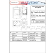 Technický nákres krbových kamen Vaasa Plus I s rozměry