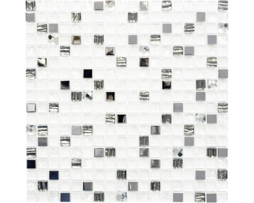 Skleněná mozaika s kovem Crystal čtvercová XCM M770 30,0x30,0 bílá