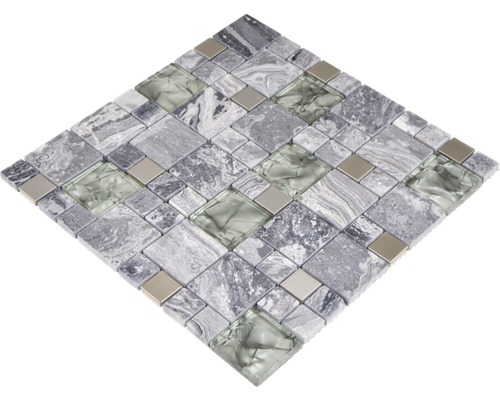 Mozaiková dlaždice z mramoru, skla a kovu