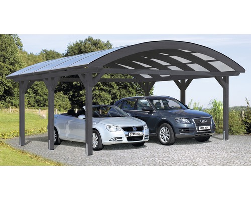 Přístřešek na auto SKAN HOLZ obloukový dvojitý 635 x 541 cm břidlicově šedý Dřevěný dvojitý přístřešek pro auto se dvěma auty