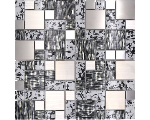 Skleněná mozaika s kovem Crystal XCM MC629 30,0x30,0 cm černostříbrná