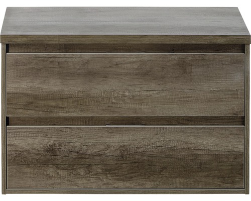 Koupelnová skříňka pod umyvadlo Porto 90 cm s umyvadlovou deskou dub Nebraska Skříňka pod umyvadlo barvy dřeva se dvěma zásuvkami