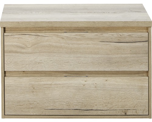 Koupelnová skříňka pod umyvadlo Porto 90 cm s umyvadlovou deskou dub přírodní Spodní skříňka se dvěma zásuvkami v dřevěném dekoru