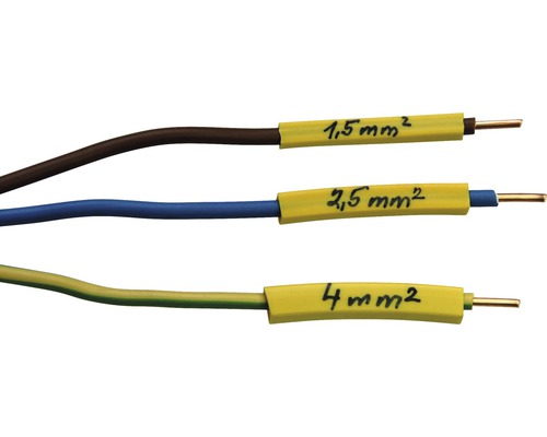 Elektrické kabely s údaji o velikosti 1,5 mm², 2,5 mm² a 4 mm²