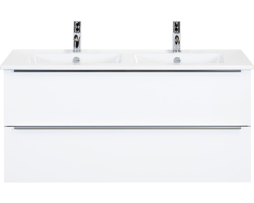 Koupelnový nábytkový set Pulse 120 cm s keramickým dvojitým umyvadlem bílá vysoce lesklá