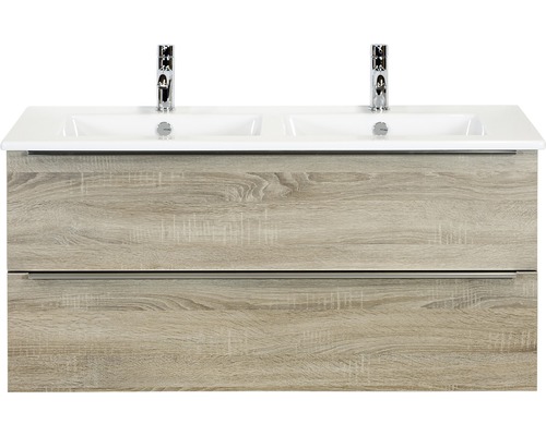 Koupelnový nábytkový set Pulse 120 cm s keramickým dvojitým umyvadlem dub šedý