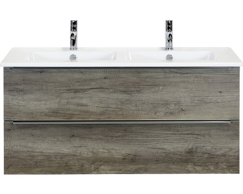 Koupelnový nábytkový set Pulse 120 cm s keramickým dvojitým umyvadlem 2 zásuvky dub Nebraska