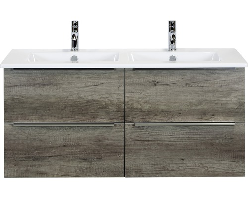 Koupelnový nábytkový set Pulse 120 cm s keramickým dvojitým umyvadlem 4 zásuvky dub Nebraska