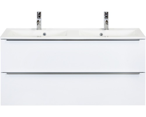 Koupelnový nábytkový set Pulse 120 cm s dvojitým umyvadlem 2 zásuvky bílá vysoce lesklá
