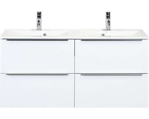 Koupelnový nábytkový set Pulse 120 cm s dvojitým umyvadlem 4 zásuvky bílá vysoce lesklá