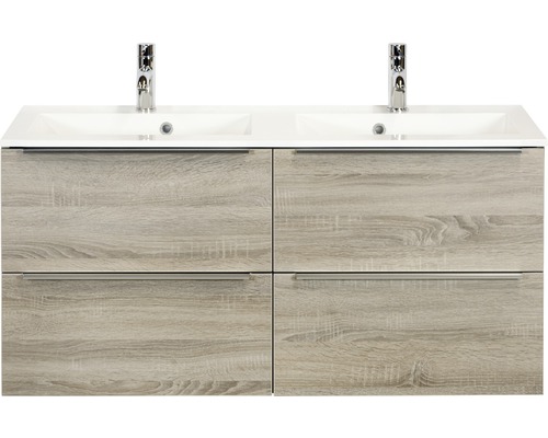 Koupelnový nábytkový set Pulse 120 cm s dvojitým umyvadlem 4 zásuvky dub šedý