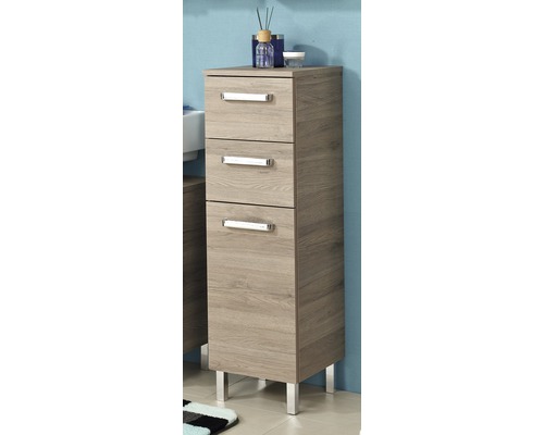 Midi skříňka do koupelny Pelipal Quickset 313 dub 30 x 100,5 x 33 cm 313.013053 Vysoká koupelnová skříňka se třemi zásuvkami a kovovými úchyty