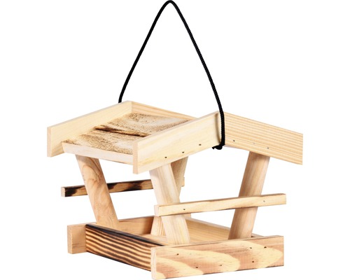 Dřevěné krmítko pro ptáky se závěsným lanem