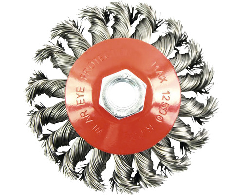Drátěný kartáč pro úhlovou brusku s kroucenými ocelovými dráty a upínacím otvorem