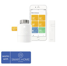 Termostat topení Tado, smartphone a logo Smart Home by Hornbach