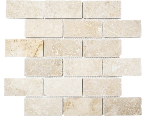 Kamenná mozaika cihla Inula Chiaro antická béžová 30,5x30,5 cm Mozaikové dlaždice z travertinu v obdélníkovém formátu