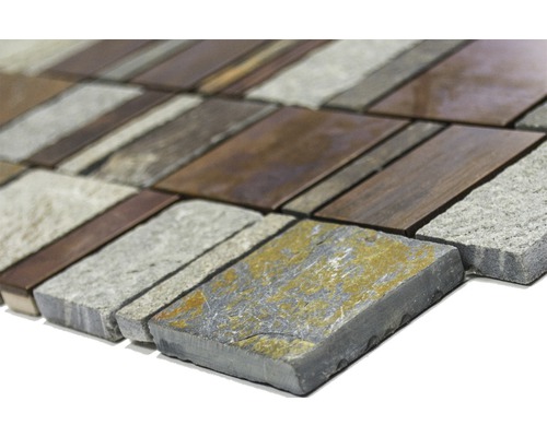 Mozaiková dlaždice z přírodního kamene a kovu