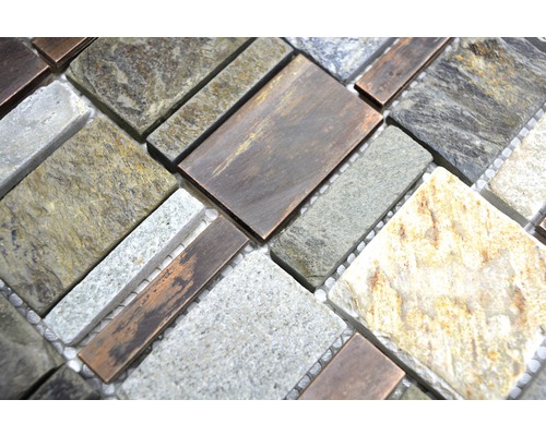 Mozaiková dlaždice z přírodního kamene a kovu