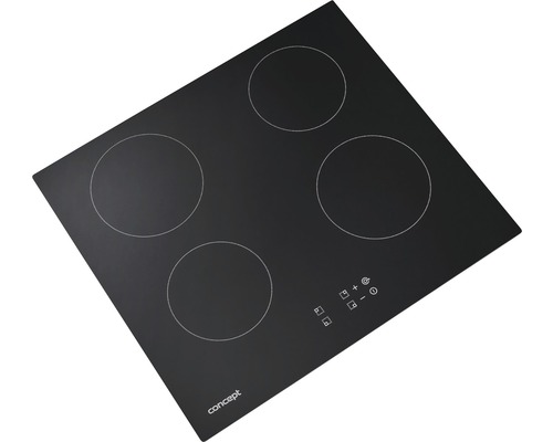 Černá varná deska se čtyřmi varnými zónami a dotykovým ovládacím panelem.