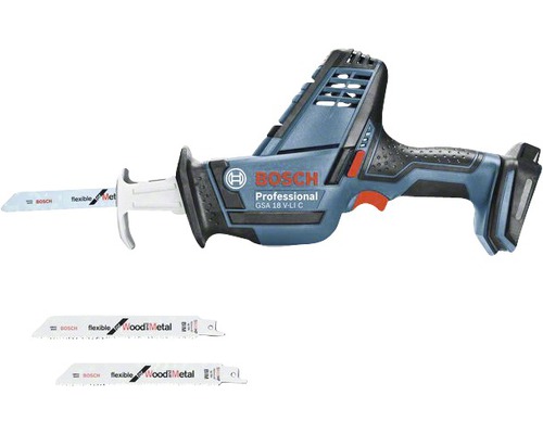 Aku šavlová pila Bosch GSA 18 V-LI C s pilovými listy na dřevo a kov