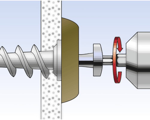 Ilustrace šroubu zašroubovaného do zdi pomocí nástroje