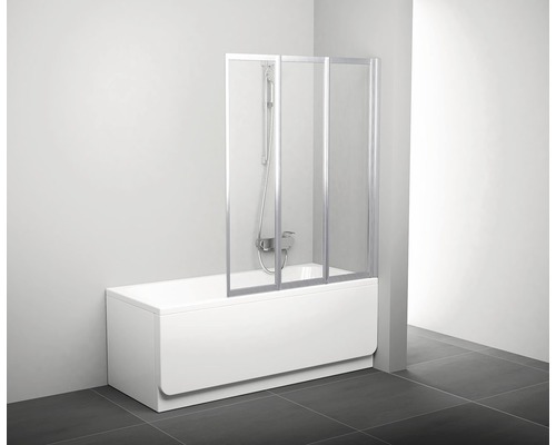 Vanová zástěna RAVAK Supernova VS3 100 satin+Transparent 795P0U00Z1 Vana s třídílnou skleněnou sprchovou zástěnou