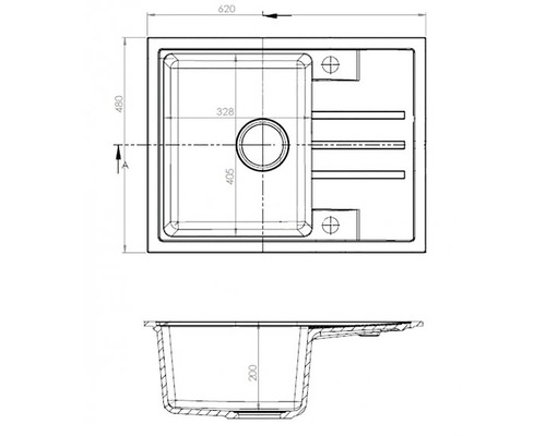 Technický výkres dřezu s rozměry