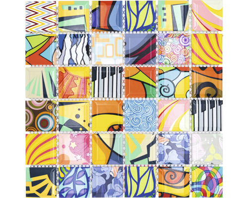 Keramická mozaika čtvercová mix art pestrobarevná 29,1x29,1 cm Mozaikové dlaždice s abstraktním vzorem