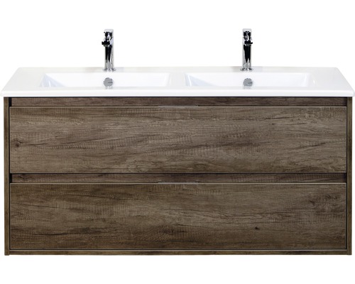 Koupelnový nábytkový set Porto 120 cm s dvojitým umyvadlem 2 zásuvky keramika dub Nebraska Koupelnový nábytkový set Porto 120 cm s dvojitým umyvadlem 2 zásuvky keramika dub Nebraska
