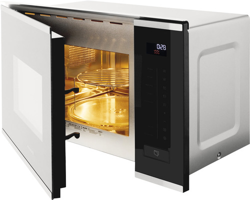 Otevřená mikrovlnná trouba s otočným talířem a grilovací mřížkou