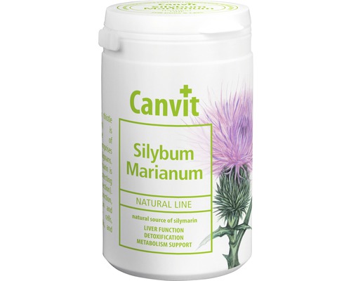 Doplněk stravy pro psy a kočky Canvit Silybum Marianum 150 g Doplněk stravy Canvit Silybum Marianum na podporu funkce jater, detoxikace a metabolismu