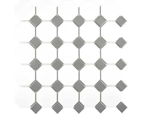 Keramická mozaika OCTAG469 bílá matná/šedá lesklá 29,5x29,5 cm