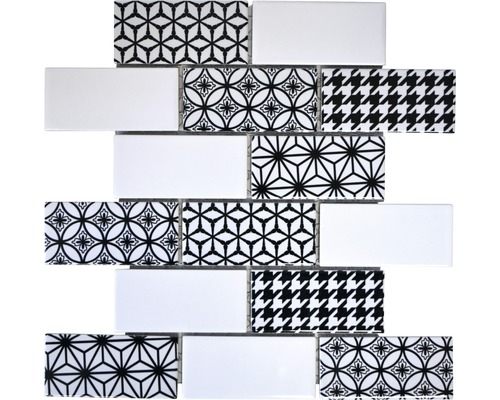 Keramická mozaika Misto bílá/černá lesklá 28,3x29,1 cm Dekorativní dlaždice s geometrickými a květinovými vzory