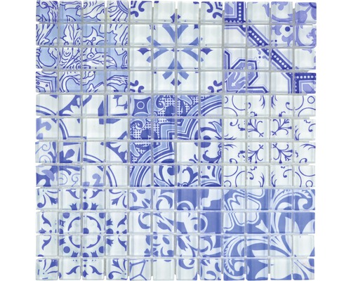 Skleněná mozaika XCM8OP33 Crystal Design modrá/bílá 30x30 cm