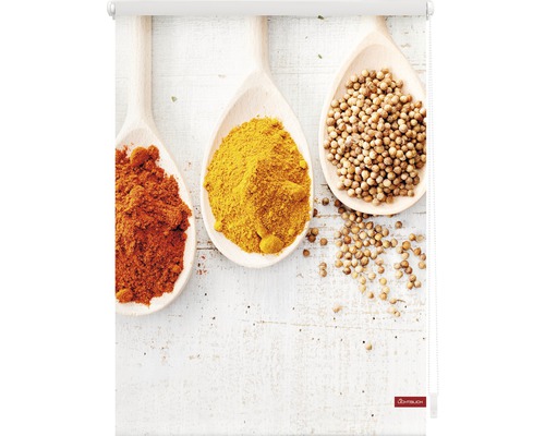 Roleta s motivem koření v dřevěných lžících