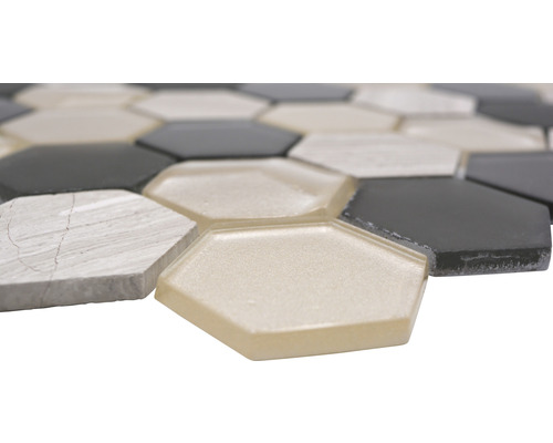 Šestihranná mozaiková dlaždice ze skla a kamene