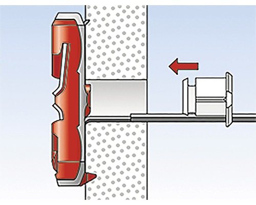 Znázornění upevnění izolační desky pomocí izolační hmoždinky.