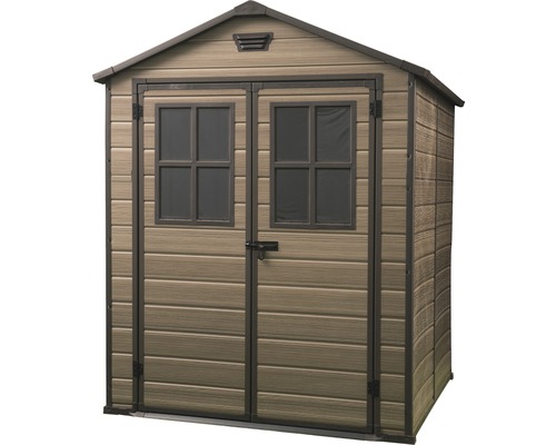 Zahradní domek s dvoukřídlými dveřmi a okny