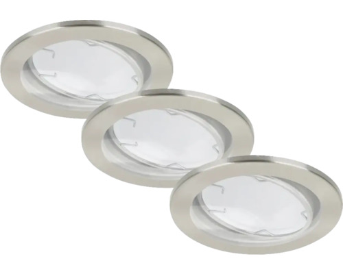 Tři kulatá vestavná svítidla z kovu