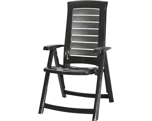 Zahradní křeslo skládací Aruba plastové 61 x 72 x 110 cm grafitové Plastová zahradní židle s područkami