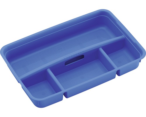 Prázdný modrý box na nářadí s přihrádkami pro skladování