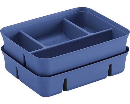 Dvě modré vložky do zásuvek pro organizaci zásuvek