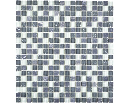 Skleněná mozaika s přírodním kamenem XCM M810 30,5x32,5 cm šedá/černá
