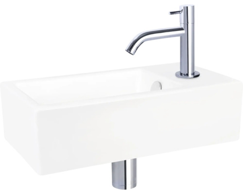 Obdélníkové keramické umyvadlo na desku s vodovodní baterií