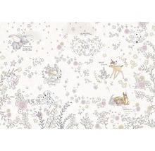 Tapeta s motivy Disney, jako jsou Dumbo, Bambi, Marie a dalmatini mezi květinami a listy