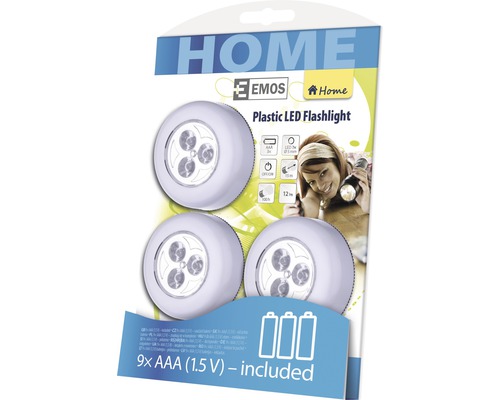 Sada 3 plastových LED svítilen včetně baterií
