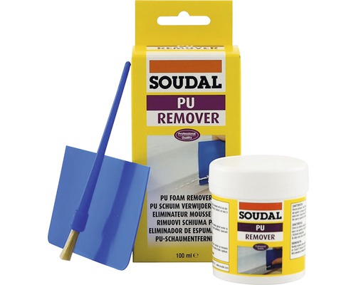 Odstraňovač vytvrzené PU pěny 100 ml Sada Soudal PU odstraňovače s čističem, štětcem a špachtlí