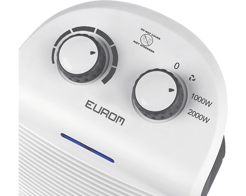 Detailní záběr topidla Eurom s otočnými knoflíky pro nastavení teploty