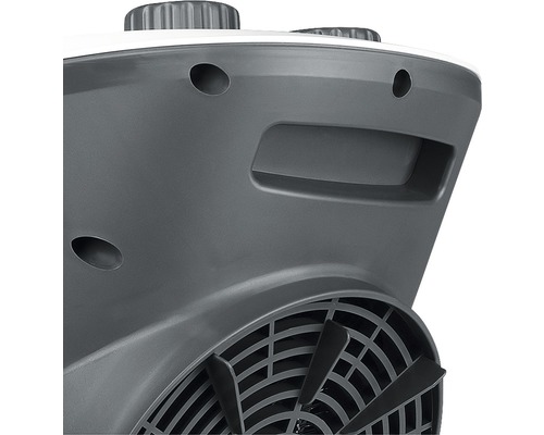 Detailní pohled na ohřívač s držadlem a ventilátorem