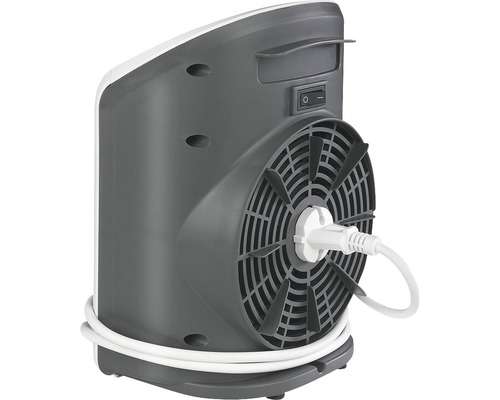 Zadní pohled na ohřívač s vypínačem a navíjením kabelu